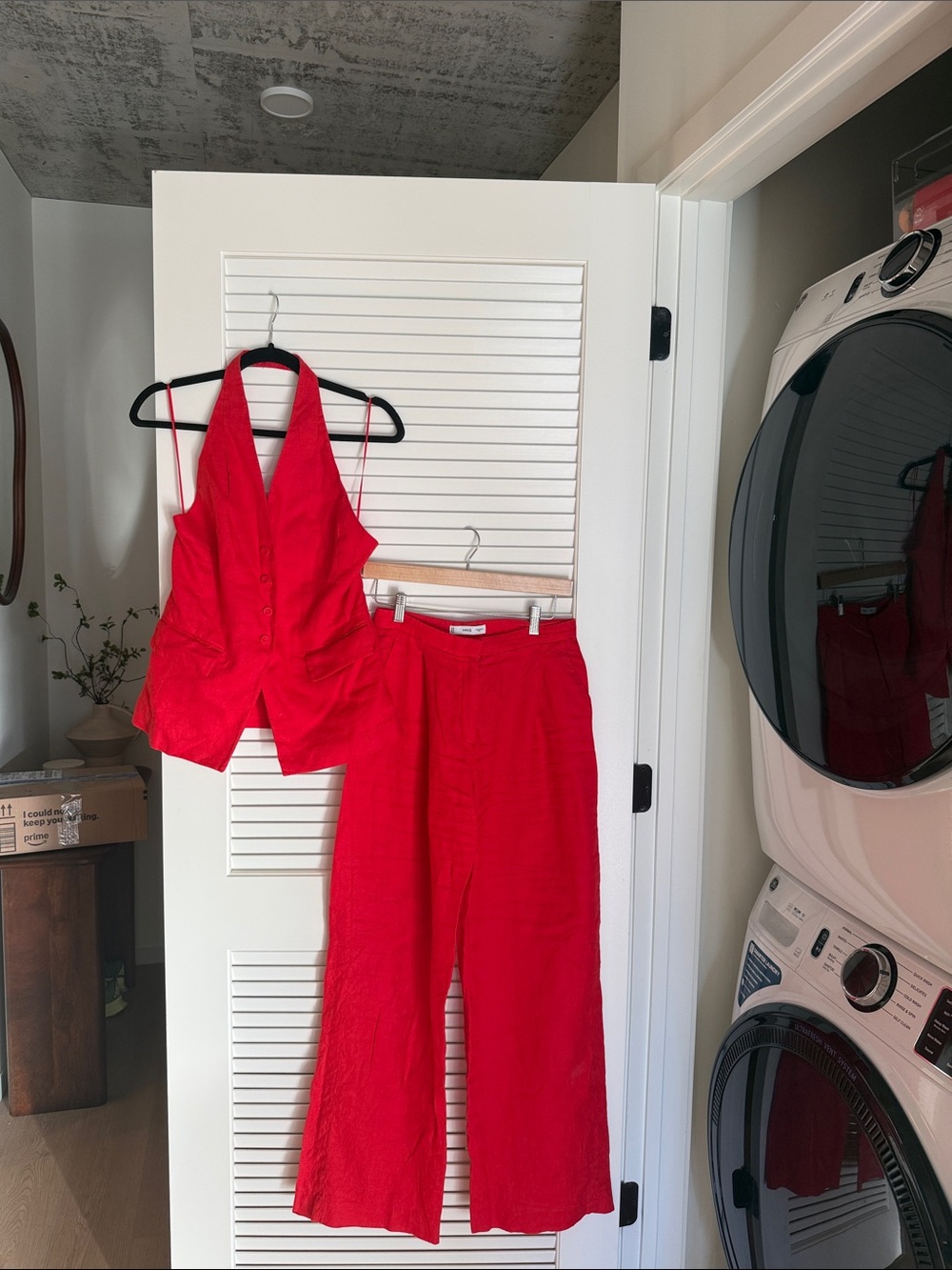 Mango Cherry Red Two-Piece Linen Set